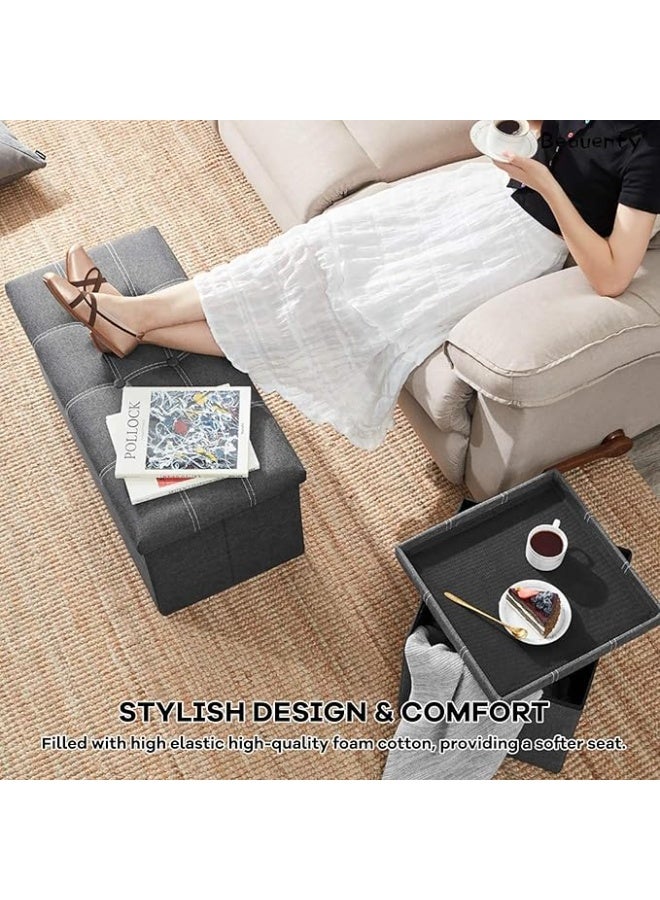 DUNISO Ottoman Storage Box, Folding Storage, Hidden Bench Footrest Couch with Padded Seat for Living Room, Bedroom, Hallway, Entryway (Grey) - Image 5